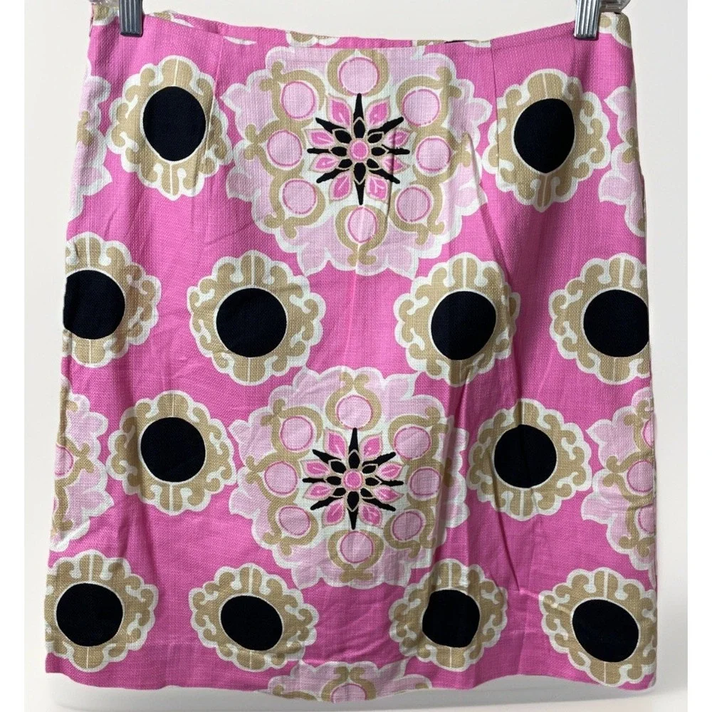 Lilly Pulitzer Pink Multi-Color Medallion Paisley Skirt Size 10 Side Zip Pocket